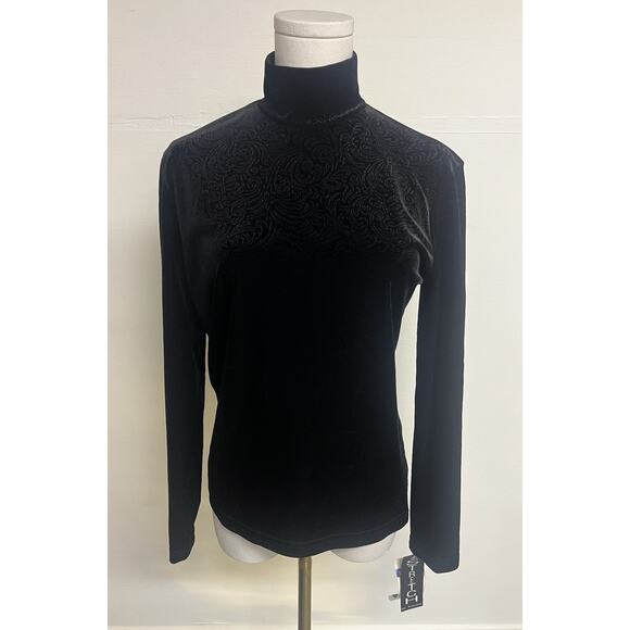 NWT Vintage Pendleton Velvet Turtleneck Long Sleeve Top Paisley Black Size M USA - Picture 1 of 8